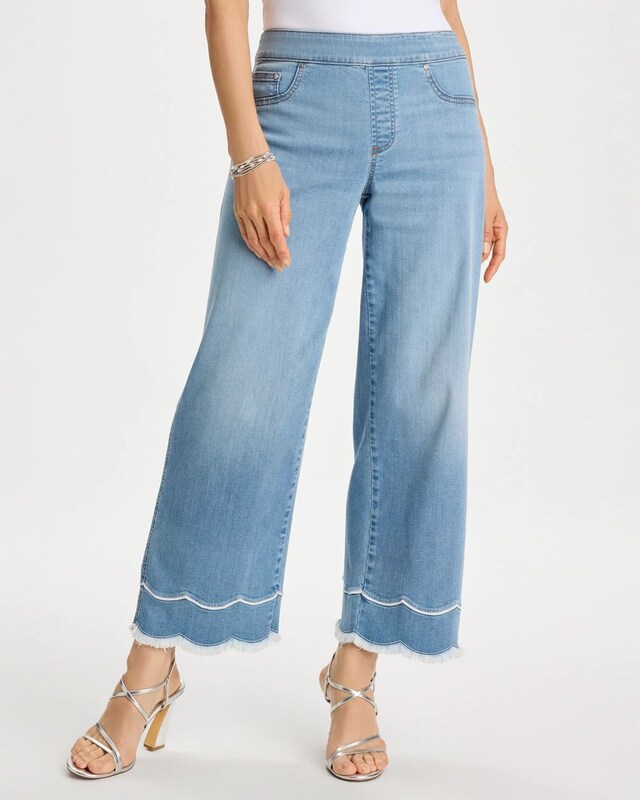 Scallop Pull-On Wide-Leg Crop Jeans - image 1